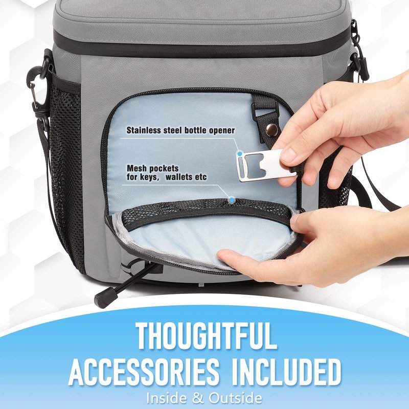 Golf Cart Cooler Bag Insulated - 12-Can Leakproof Soft Cooler Bag with Hook-and-Loop Lid, Waterproof Zippers, and Multi-Pockets for Golf Accessories; Fits on Golf Push Cart