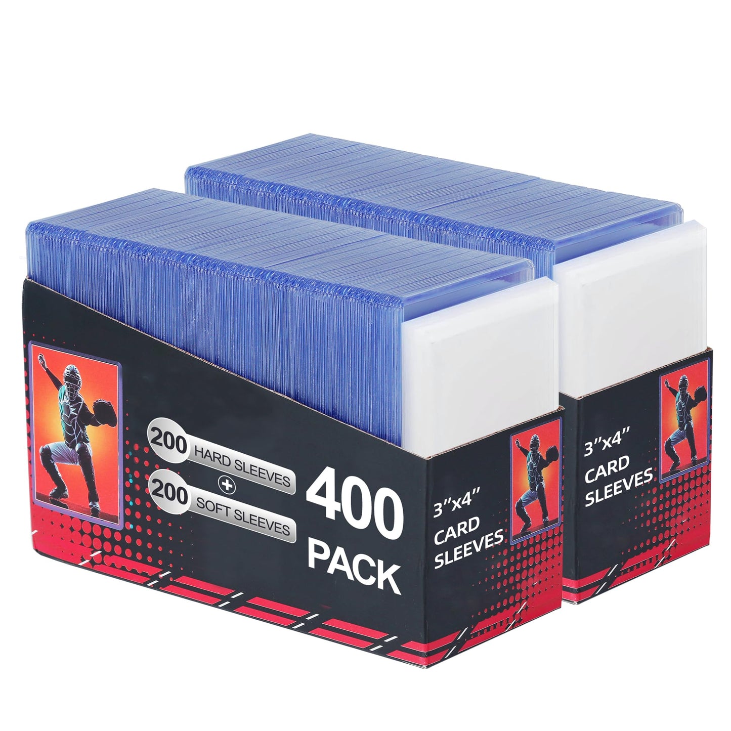 400 Card Sleeves, Clear Hard Sleeves for Cards, 3"X4" Card Protectors, Baseball Card Sleeves, Hard Plastic Card Holder for Trading Sports Football Game Cards (200 Hard Sleeves+200 Penny Sleeves)