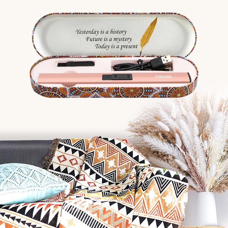 FUKKUDA Electric Candle Lighter with Gift Box - USB Rechargeable Windproof & Flameless Plasma Arc Lighter for Candles, Bohemia Box Rose Gold