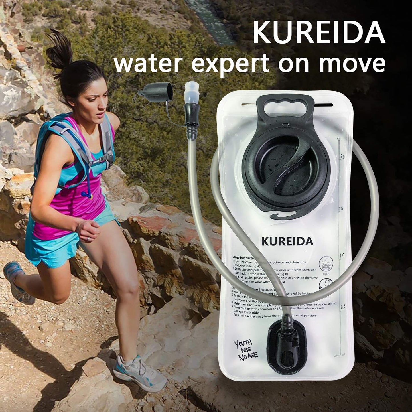 KUREIDA Hydration Bladder 2 Liter Leak Proof Water Reservoir,BPA Free,Wide Opening,Military Water Bladder Combined with Hydration Backpacks for Biking Hiking Running Camping Climbing,White