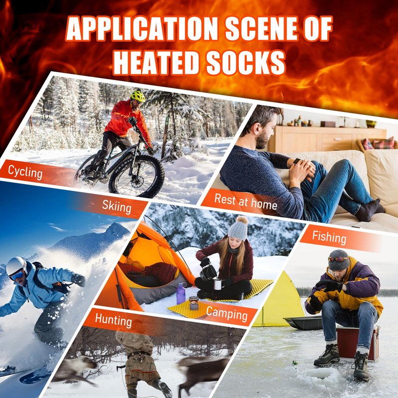 EIHBIEA Heated Socks, 5V 6000mAh Rechargeable Heated Socks for Men & Women, Electric Socks with 3 Heating Levels for Winter, Skiing, Hunting, Camping, Hiking, Cycling, Outdoor Work