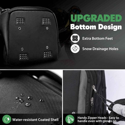 Hikenture Ski Boot Bag Backpack, 50L Padded Ski Bag Snowboard Boot Bag with Drain Holes, Large Capacity Water-Resistant Ski Travel Bag for Ski Boots, Helmet, Goggles, Clothes, Gloves, Snowboard Gear