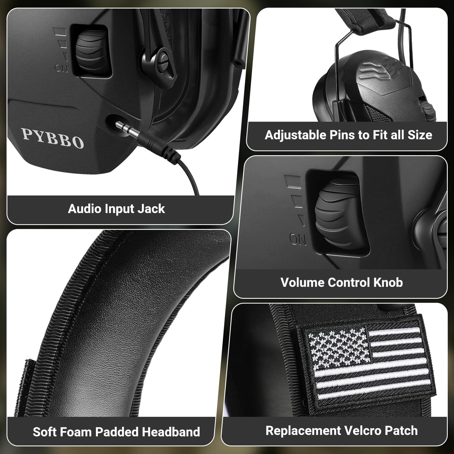 PYBBO NRR 23dB Shooting Earmuff with Gel Ear Pads, Slim Active Noise Reduction & Sound Amplification for Gun Range, Hunting - Black