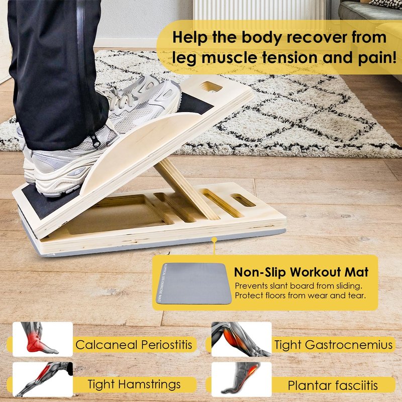 Socpuro Slant Board for Calf Stretching, 2-in-1 Calf Stretcher & Balance Board, Adjustable Wooden Incline Board for Leg Knees Heel Ankle