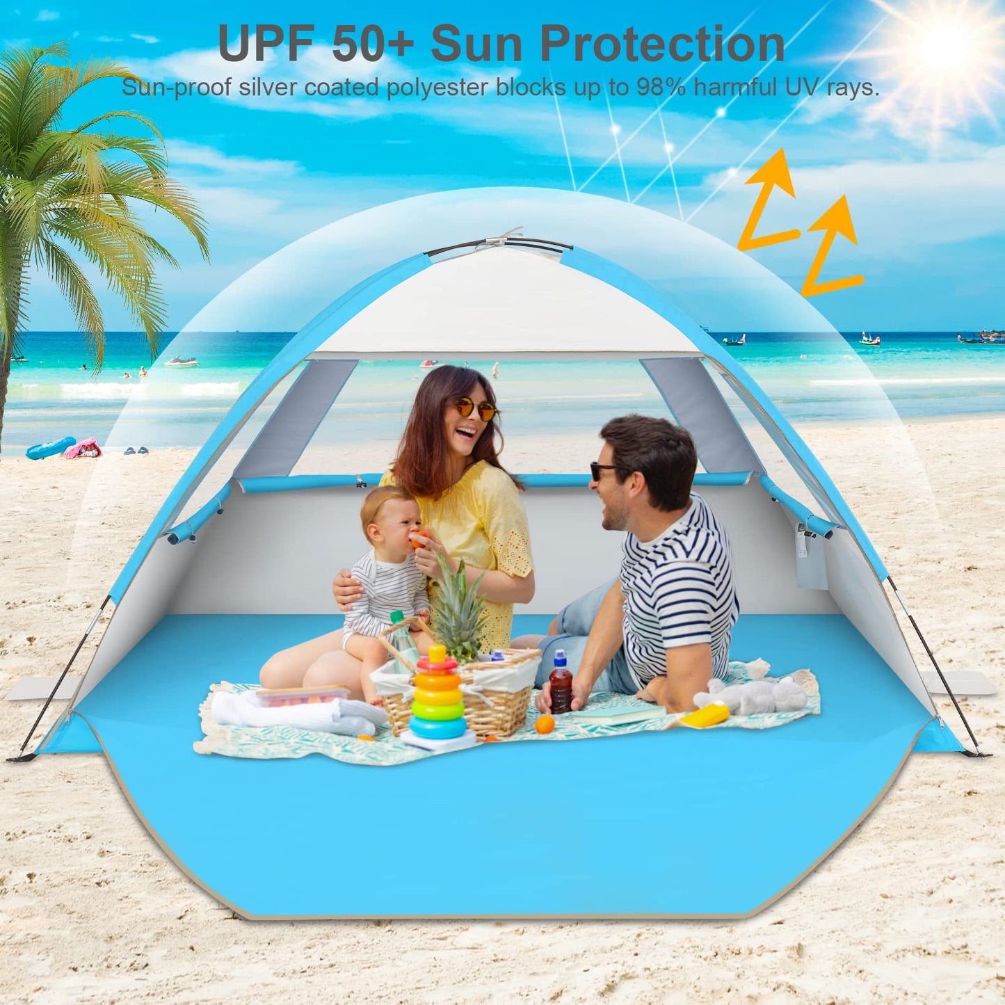 Gorich Beach Tent Sun Shelter for 3/4-5/6-7/8-10 Person with UPF 50＋ UV Protection, Lightweight & Easy Setup Beach Shade Canopy, Portable Beach Shade Tent Beach Cabana