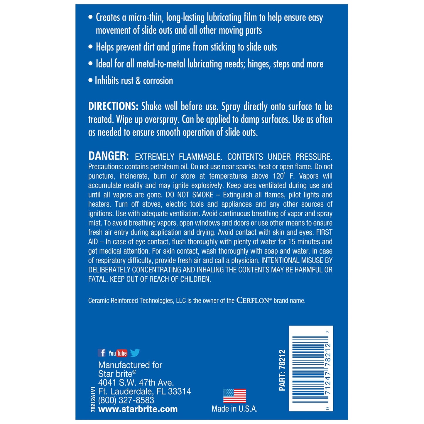 STAR BRITE RV Slide-Out Lubricating Fluid with Cerflon - Ultra-Slick, Deep-Penetrating, Corrosion Preventive Spray for RV Slide Outs (078212)