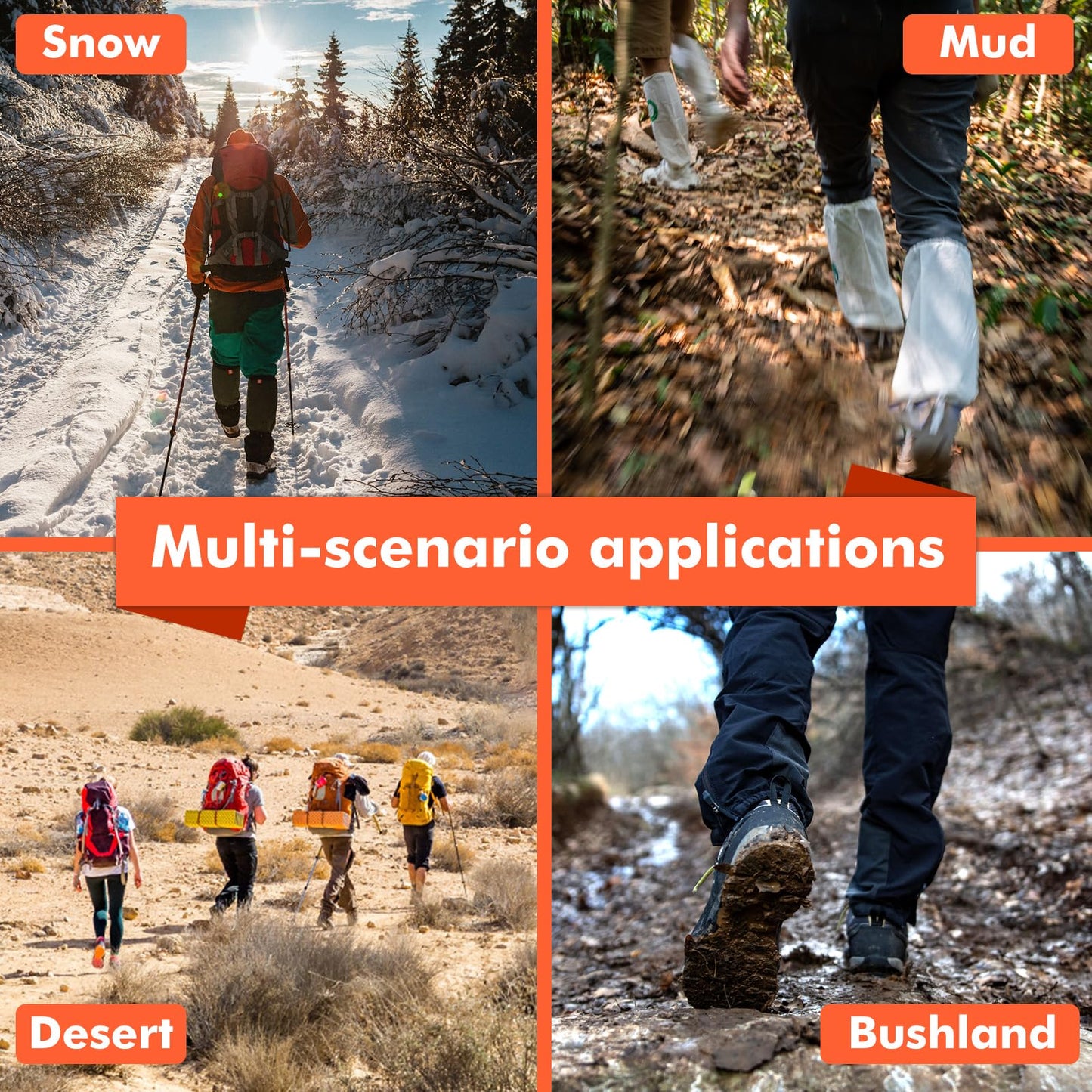 NewDoar Leg Gaiters Waterproof Snow Boot Gaiters with 600D Anti-Tear Oxford Fabric Walking Gaiters for Hiking,Hunting,Backpacking,Ice Climbing,Skiing,Snowshoeing(One Size)