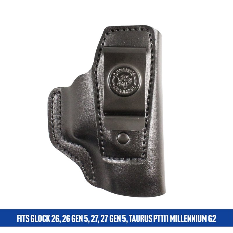 Desantis Insider Gun Holster, Heavy-Duty Spring Steel Clip, Unmolded Leather Holster, Fits Glock 26, 26 GEN 5, 27, 27 GEN 5, Taurus PT111 Millennium G2, Unisex Glock Holster, Right Hand Draw, Black