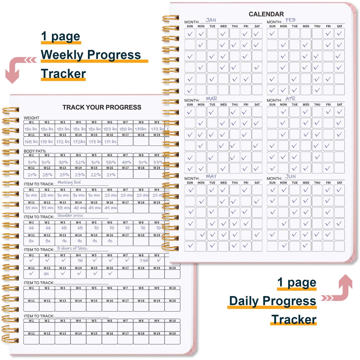 Guirnd Undated Fitness Workout Journal for Men & Women, A5(8.5" x 6.7") Fitness Journal Workout Planner, Workout Log Book Planner for Tracking, Motivating, and Achieving Your Fitness Goals - Pink