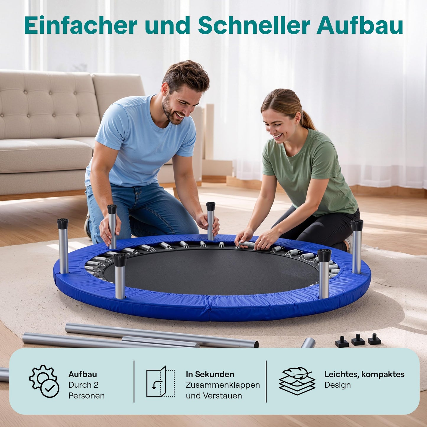 SereneLife 40" Foldable Mini Trampoline - Compact Fitness Trampoline for Kids Adults, Exercise Rebounder with Foam Handle, Indoor/Garden Workout Equipment, Max Load 150/220 lbs