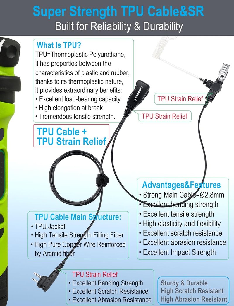 Motorola Walkie Talkie Earpiece - PTT/Mic Acoustic Tube Headset | 2-Pin for CLS1410, DTR550, RMU2040