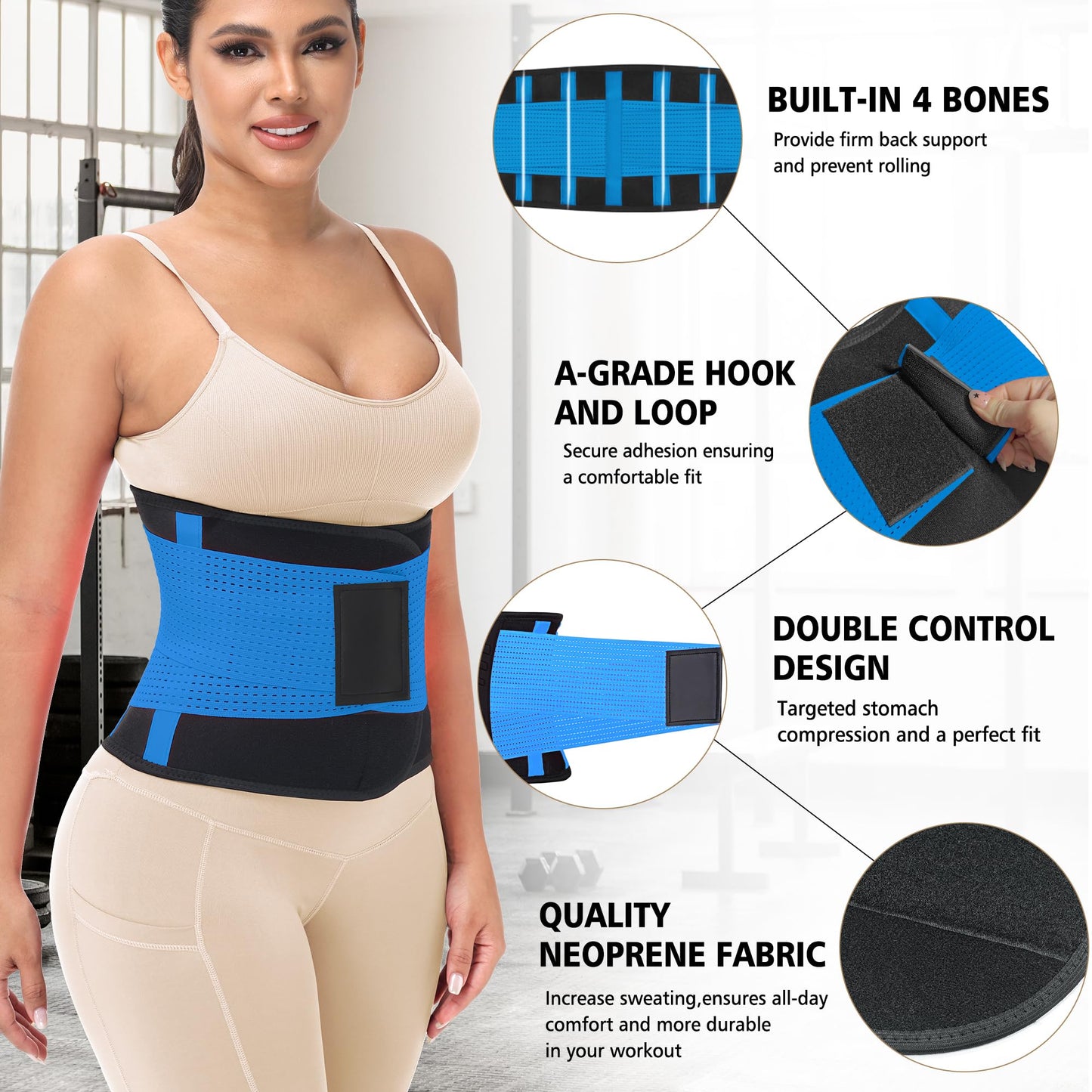 VITOMOR Waist Trainer for Women Lower Belly Fat - Sweat Waist Trimmer Belt for Workout - Tummy Control Stomach Wrap & Body Shaper (Blue, Small)