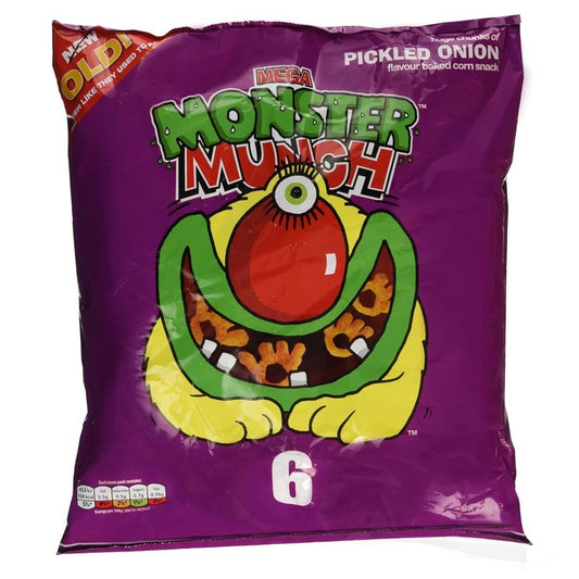 MEGA Monster Munch Pickled Onion Snacks - 6 Pack of Crunchy Treats