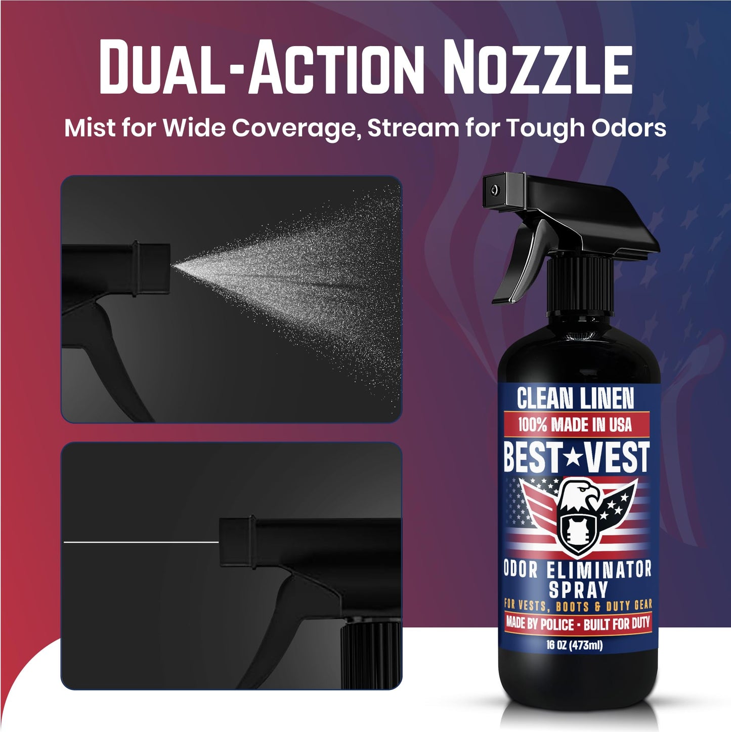 Odor Eliminator Spray for Tactical Gear Vest Carriers Boots and Uniforms Clean Linen Scent 16 fl oz Single Bottle Non Toxic Made in USA