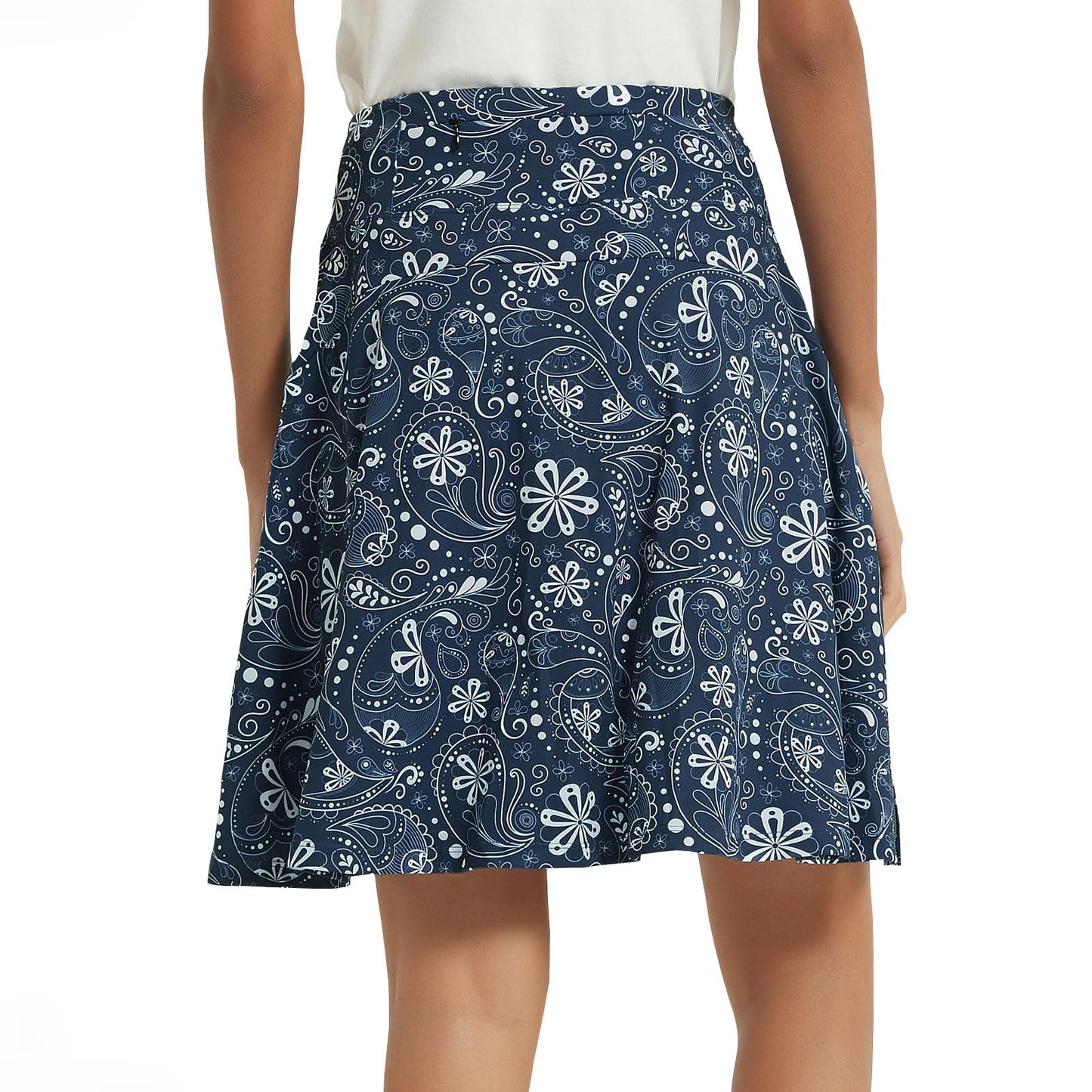 NOOYME 20" Skorts for Women Athletic Modest with Pockets Knee Length Tennis Golf Skirts (3XL,Navy Paisley)