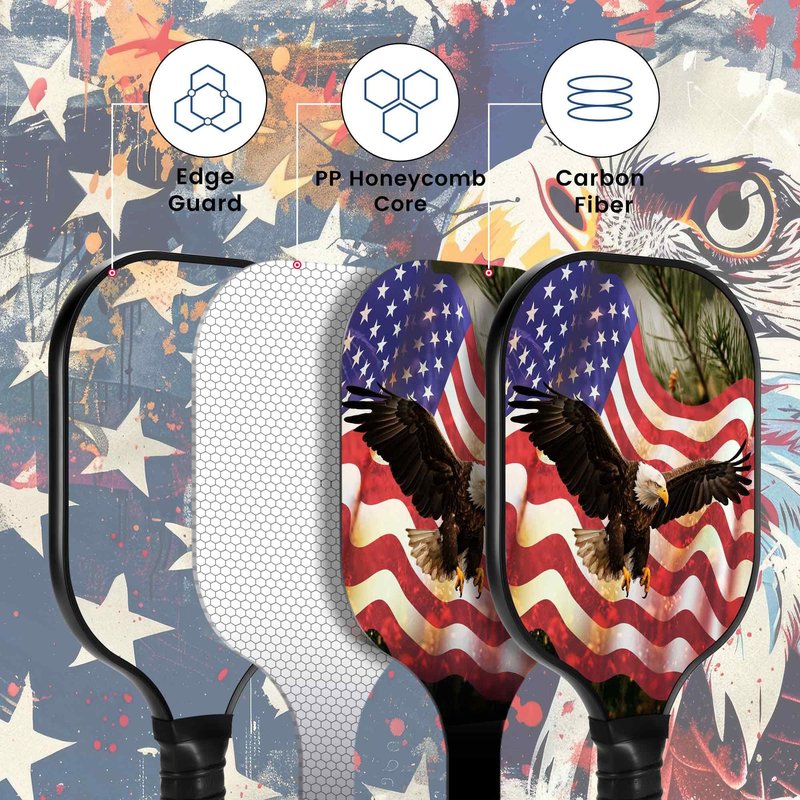 Cozaline Carbon Fiber Pickleball Paddles with Cushion Comfort Pickleball Paddle Grip, Lightweight Paddles with Flag&Eagle Pattern, Stylish Design for Men,Women,Kids,Adults