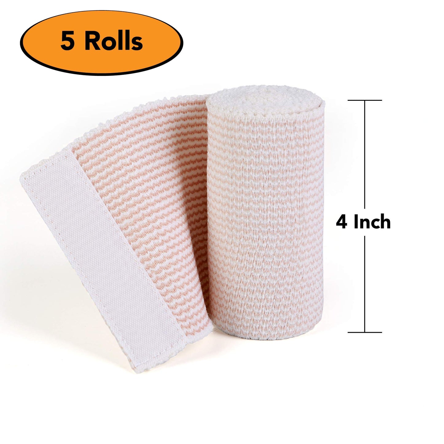 Hospora Thick Latex-Free Compression Cotton Elastic Bandage (4 inches, 5 Rolls)