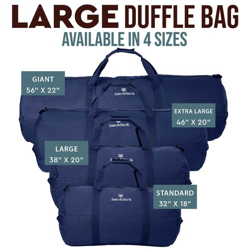 Bear & Bark Extra Large Duffle Bag - Blue 46"x20" - 236.8L - Canvas Military and Army Cargo Style Men/Women Duffel Tote - College Student, Dorm, Backpacking, X-Large Travel and Storage Shoulder Bag