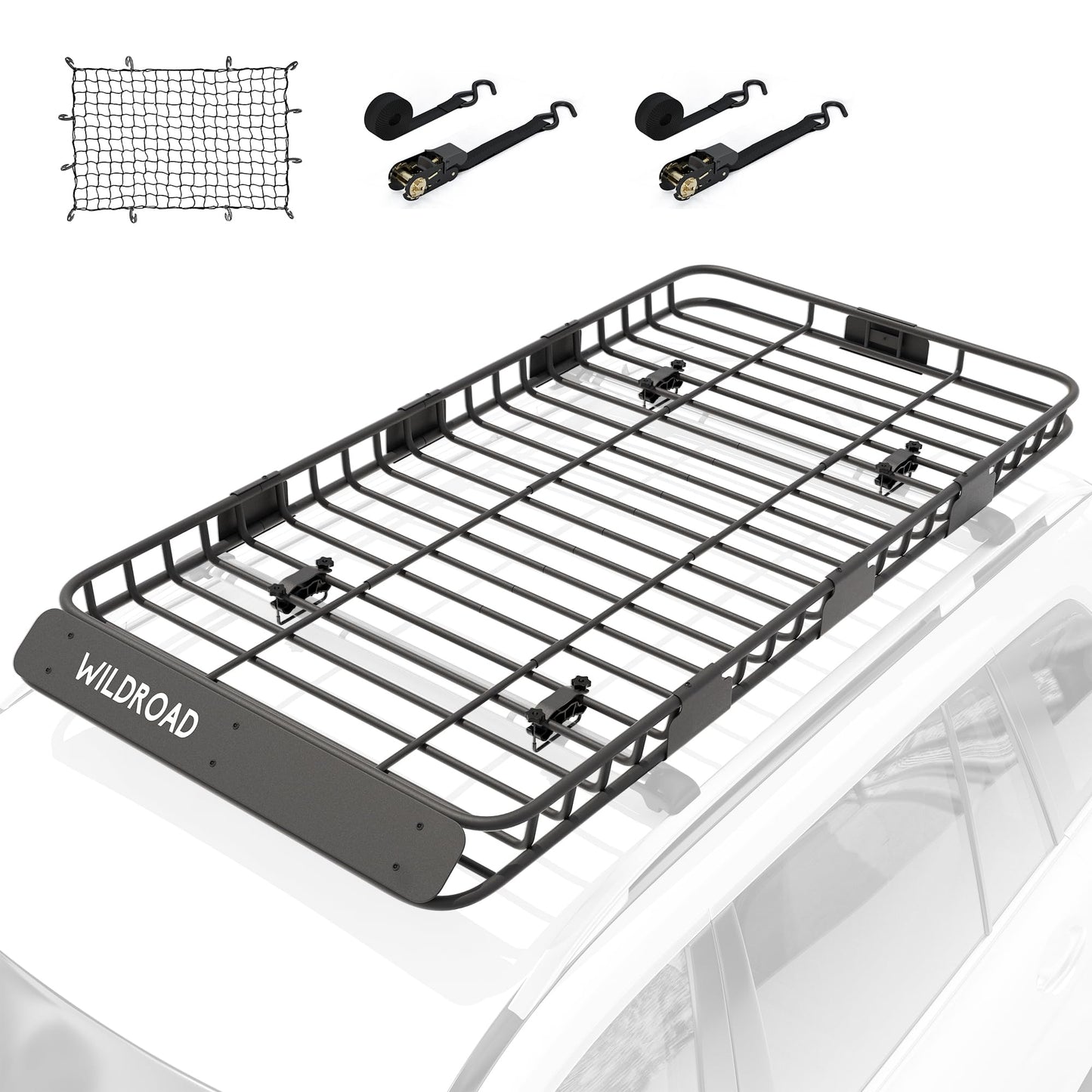 WWILDROAD Car Roof Cargo Carrier Combo of Upgraded 84"x 39"x 4" Roof Rack Cargo Basket, Super Duty Bungee Cargo Net. Universal Car Top Luggage Holder Carrier Basket Fits for SUV Truck Cars