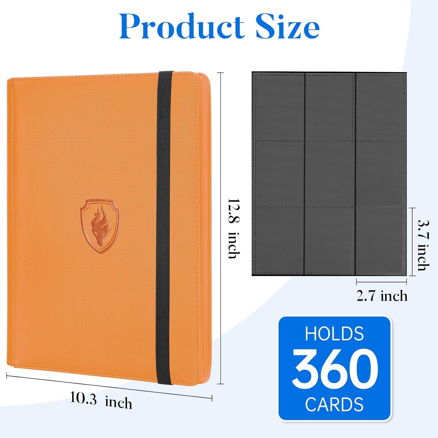 Premium 9 Pocket Card Binder - Sturdy PU Cover Trading Card Album for 360 Cards | Sleek Orange Holder for Game & Sports Cards