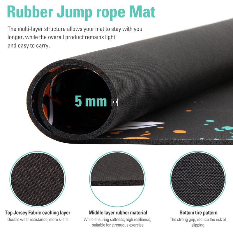 Cheete Jump Rope Mat Large Rubber Exercise Mat Rope Skipping Workout Mats for Home Gym Flooring Non-Slip Oval Design for Floor & Rope Protection VR mat