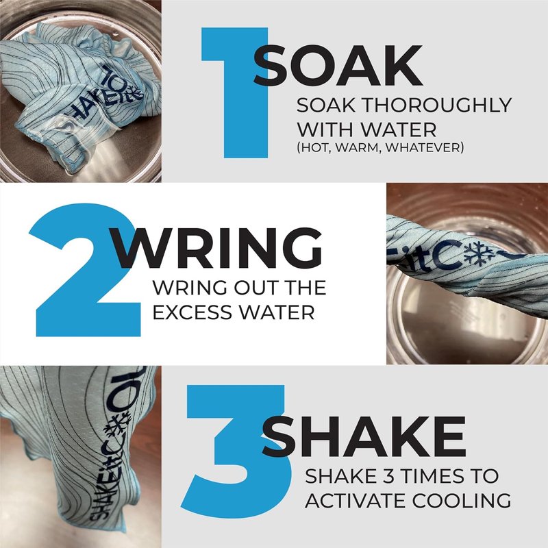 Cooling Towel - Original SHAKEitCOOL | Soft, Lightweight, Sun Protection - Ideal for Biking, Running, Yoga - Blue Wave