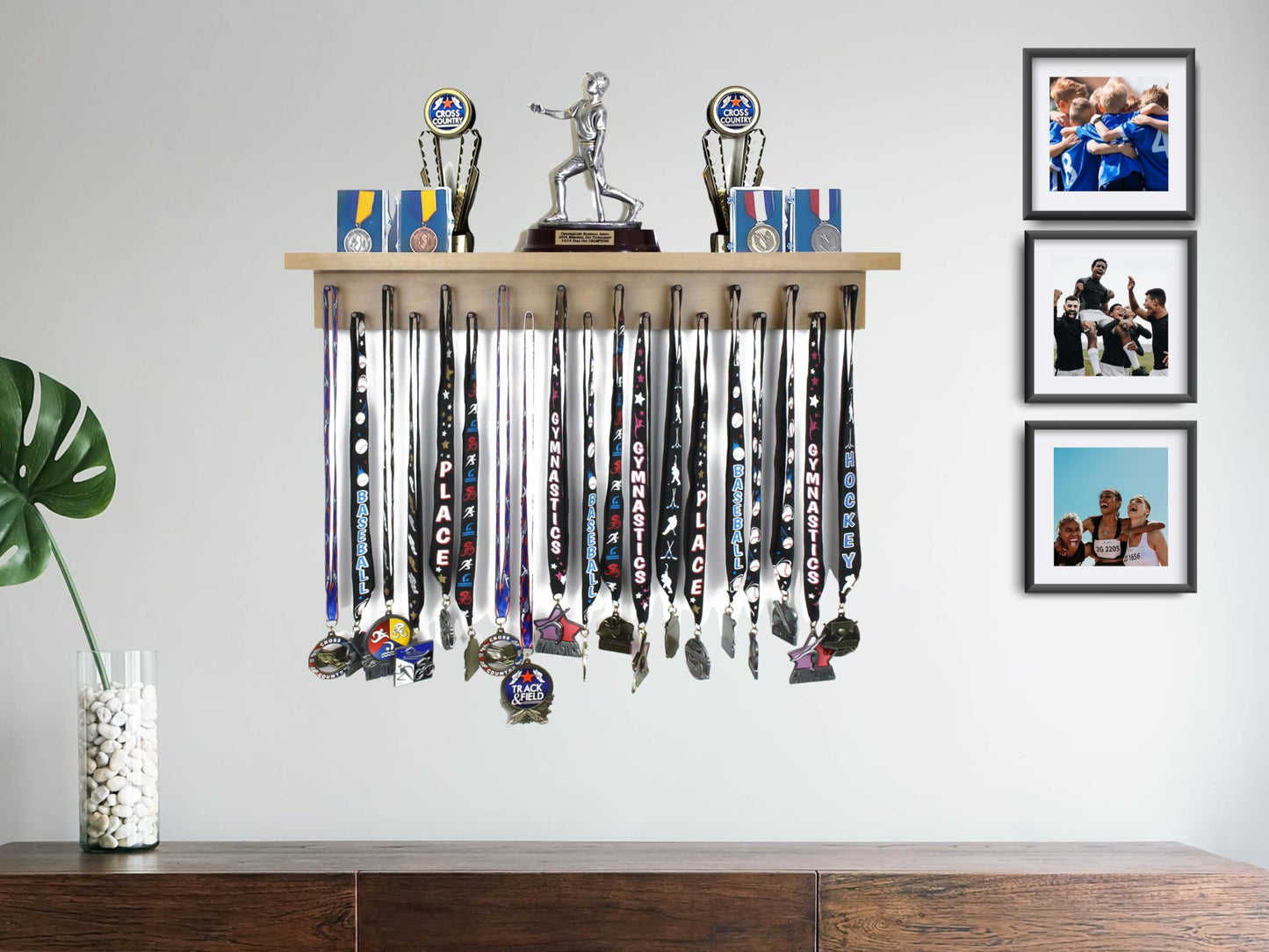 2ft- Medal Awards Rack- Premier Medal Hanger Display and Trophy Shelf - Multi-Purpose Trophy and Medal Holder for Medal Display, Plaques, Pictures, Trophies and more Solid Wood