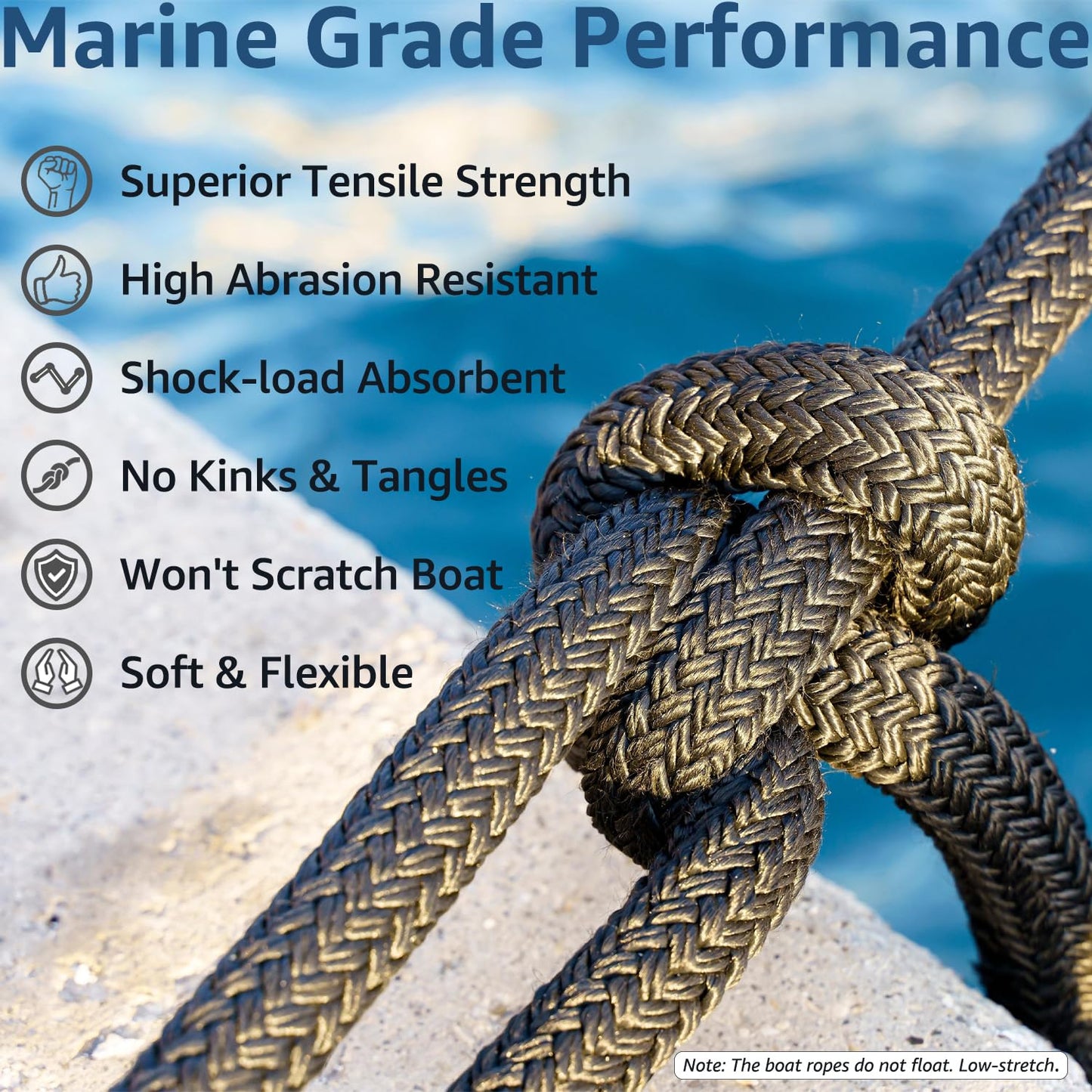 PACTHSD 4 Pack Dock Lines 3/8" x 15' - Marine Grade Nylon Boat Ropes with 12" Eyelet for Docking and Mooring - Double Braided Boat Lines, High Strength, Easy Handling, Fray Resistant - Black