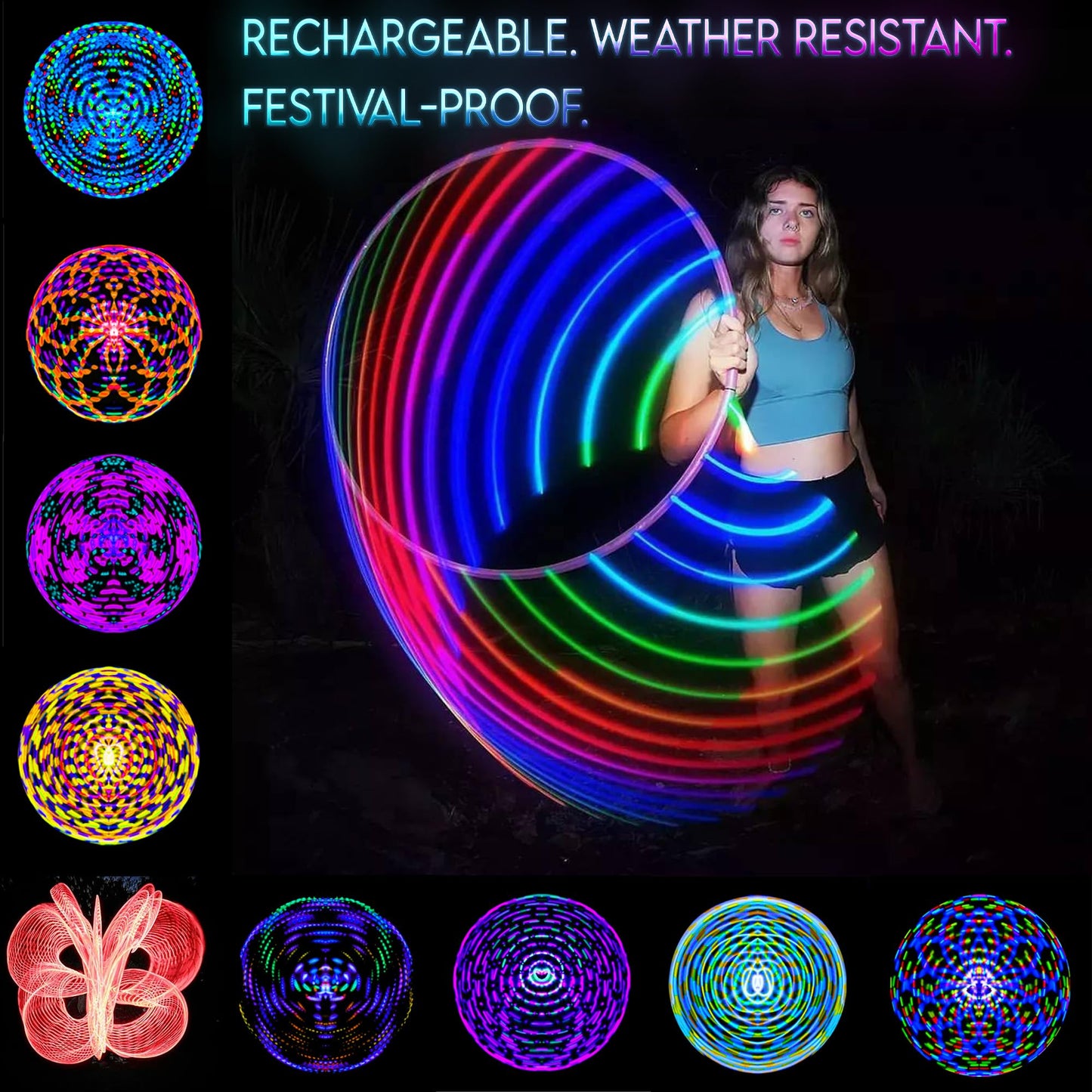 UltraHoop Remote LED Hoop - Wireless Control 60 Color Changing LED Lights w/ 300+ Modes & Patterns - Rechargeable Battery, HDPE Collapsible, Advanced to Beginner Hula Hoops - 26” x 5/8" OD - UltraPoi