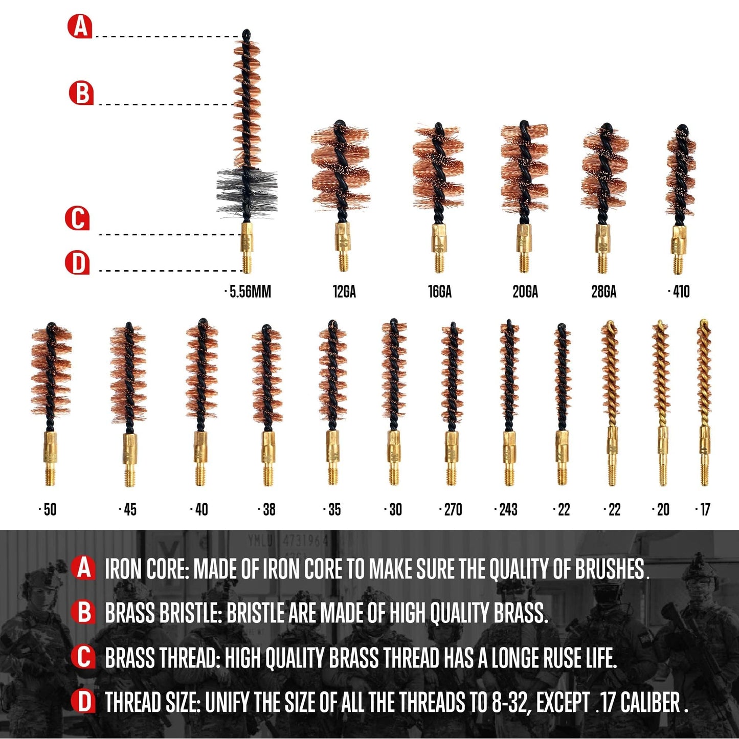 GLORYFIRE Gun Cleaning Kit Rifle Handgun Shotgun Pistol Cleaning Kit for All Guns with High-end Brass Brushes, Mops, Jags, Reinforced, Lengthened Rods and Gun Cleaning Snake&Ropes