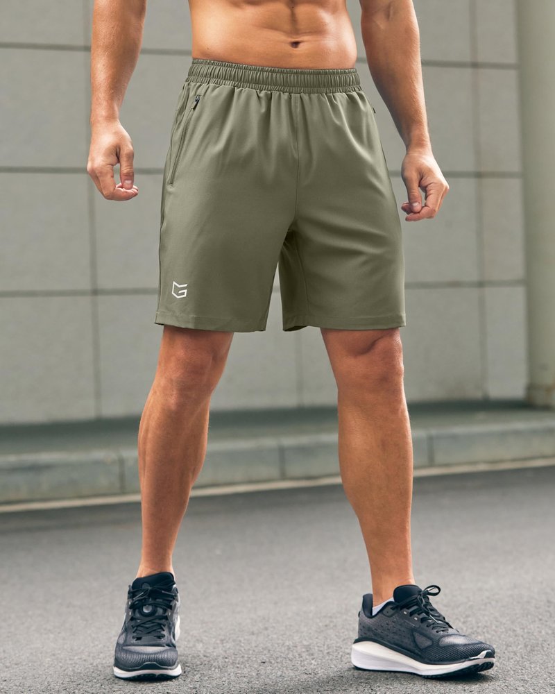 Men's Athletic Running Shorts with Zipper Pockets Quick Dry 7"/ 5"/ 9" Workout Gym Shorts for Basketball Hiking(Sage Green,7XS)