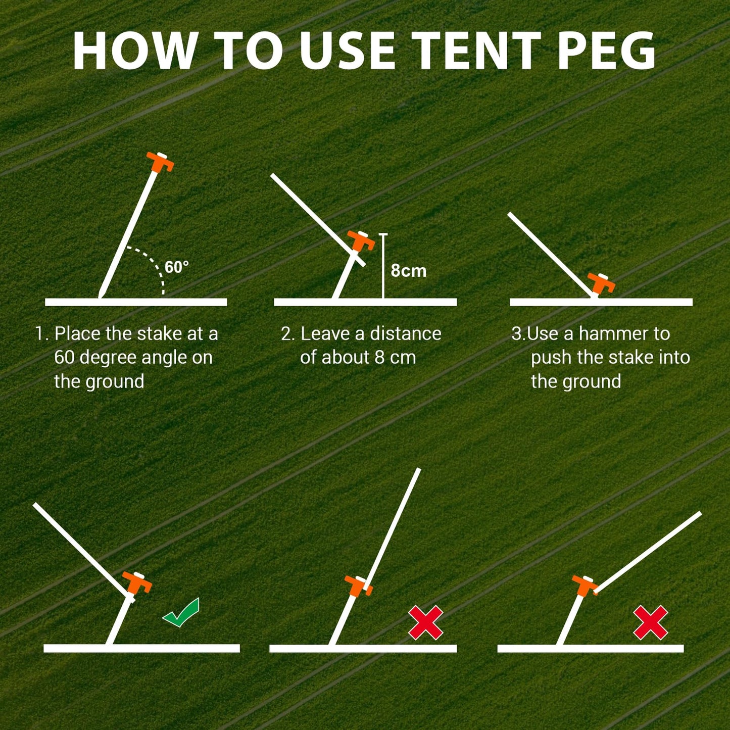 Eurmax USA Galvanized Non-Rust Camping Family Tent Pop Up Tent Stakes Ice Tools Heavy Duty 10pc-Pack, with 4x10ft Ropes & 1 Orange Stopper