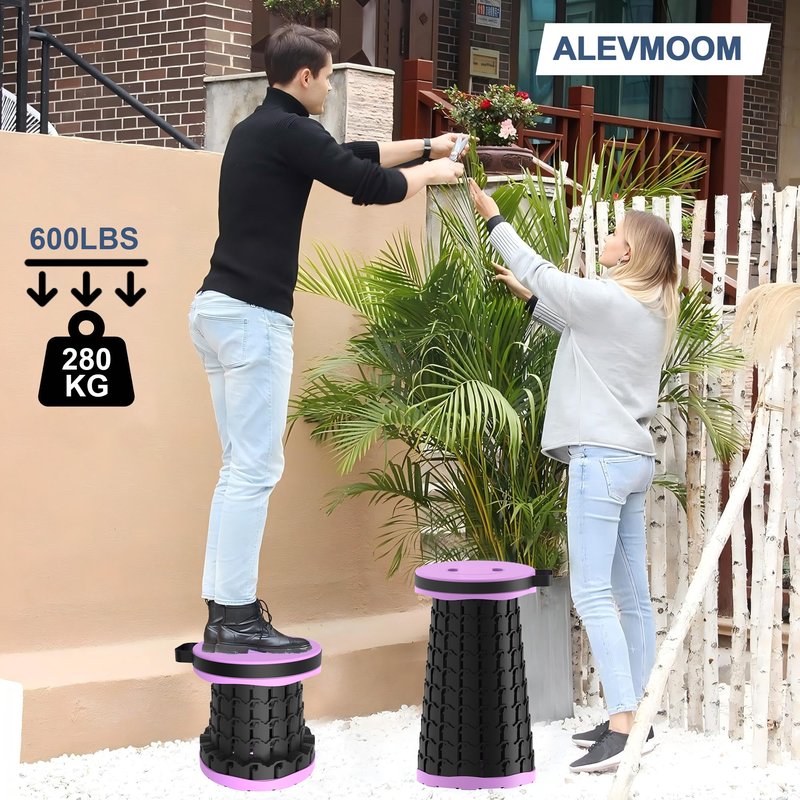 ALEVMOOM 2026 Upgraded 18.1" Collapsible Stool with Cushion & Carry Bag, 600lbs Max Weight Portable Telescoping Stool, More Sturdy Lightweight Retractable Seat Folding Chair for Camping & Outdoors