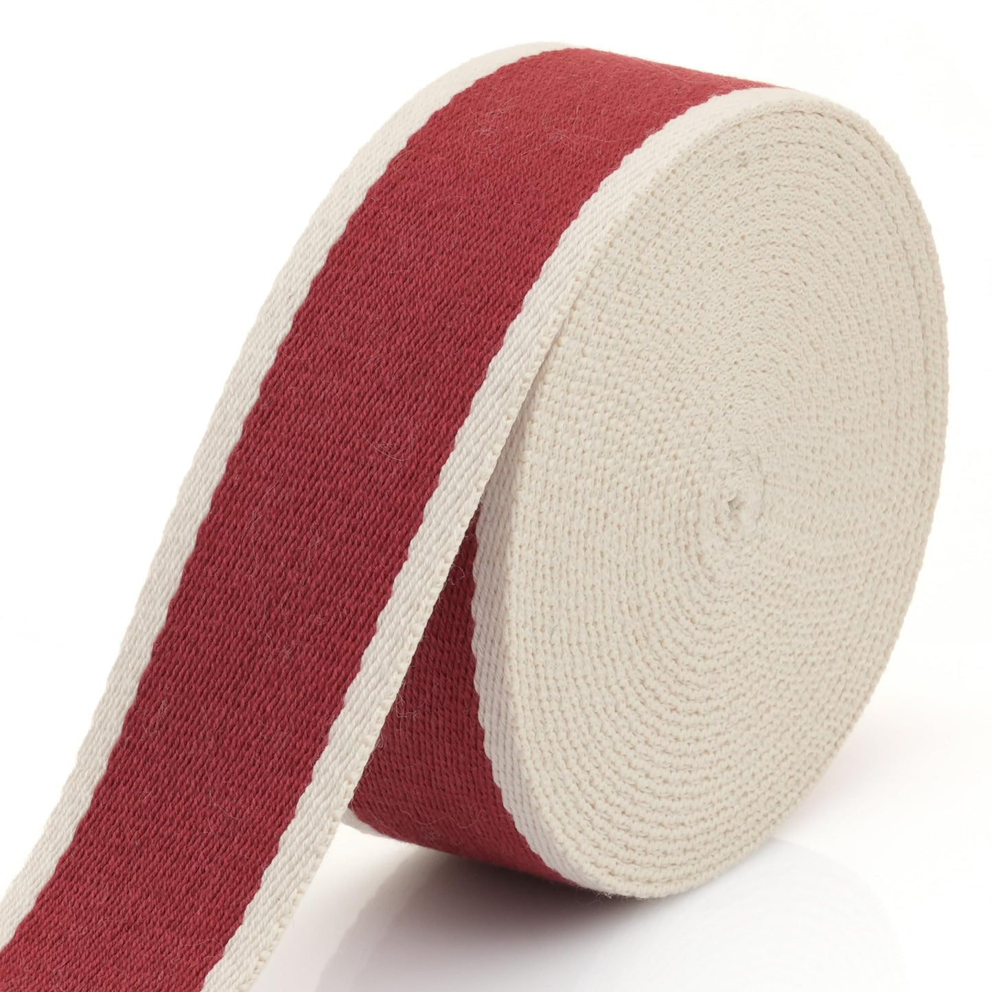 CRAFTMEMORE 1 1/2 Inches Cotton Webbing Strap, Two Tone Heavy Webbing Straps for Arts and Crafts, Luxury Bag Strap (2 Yards, Red-Ivory)