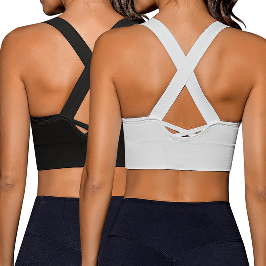 Sykooria Sports Bras for Women High Impact Criss Cross Strappy Padded Yoga Bras Cute Workout Tops Gym Bra M