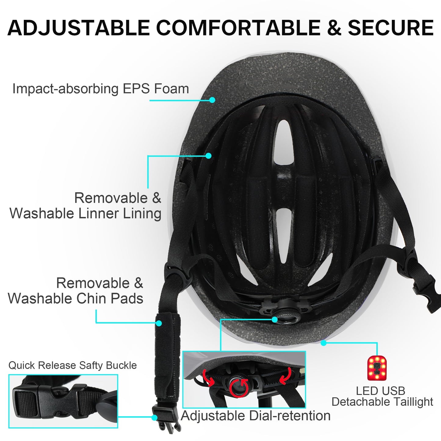 Bike Helmet Adult Urban:Bicycle Helmet for Men Women with USB Charge Detachable Taillight Helmets for Commuter Cycling Scooters