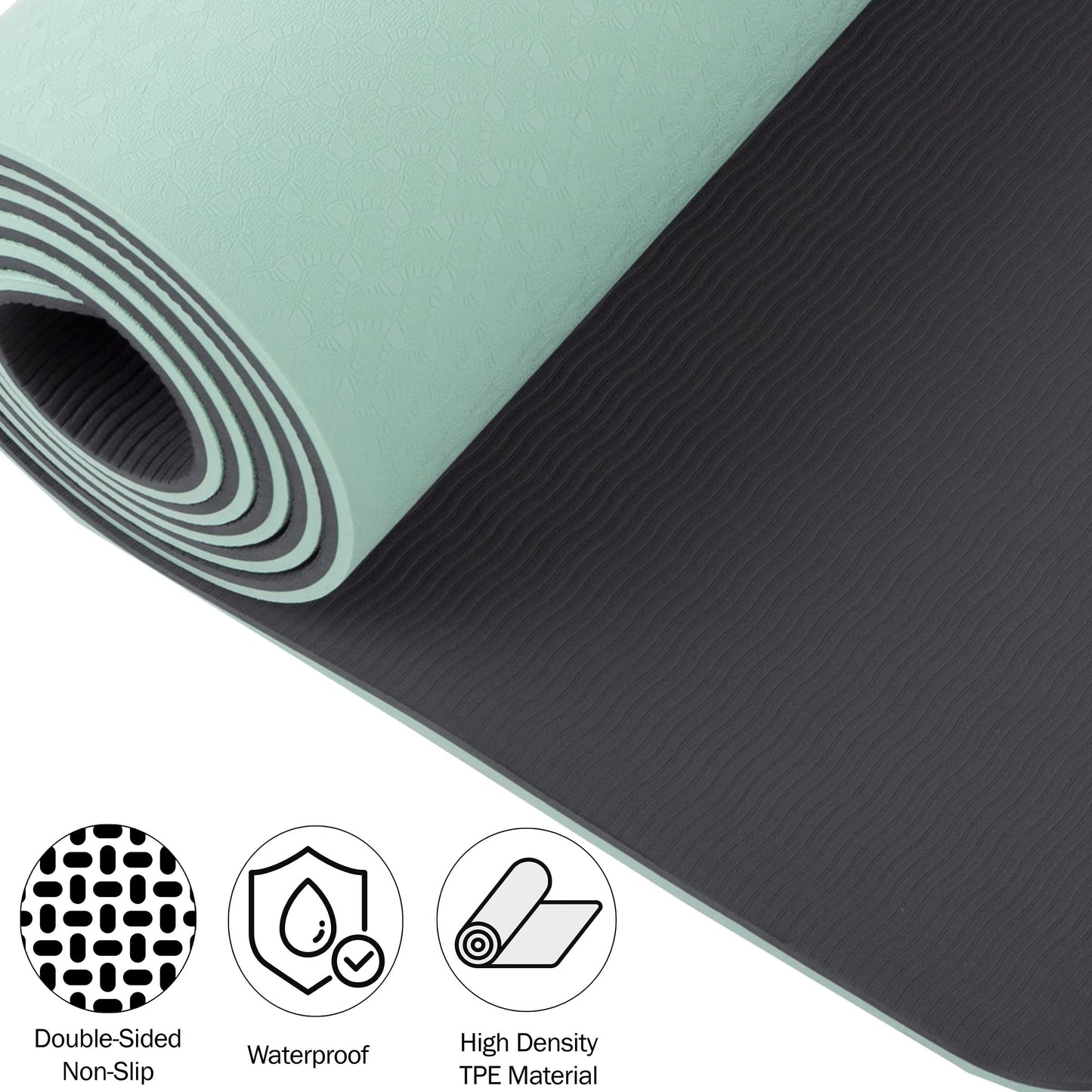 Yoga Mat with Alignment Marks - Lightweight Exercise Mat with Carry Strap for Home Workout or Travel by Wakeman Outdoors (Mint and Black)