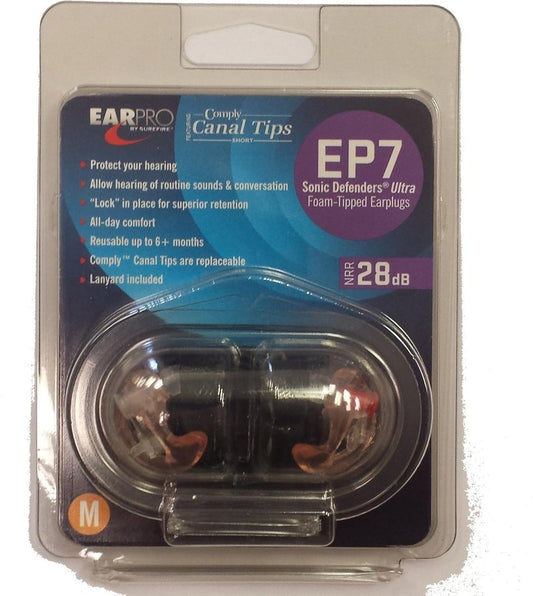 SureFire EP7 Sonic Defenders - Ultra Filtered Reusable Earplugs with Comply Canal Tips | Clear, Medium Size