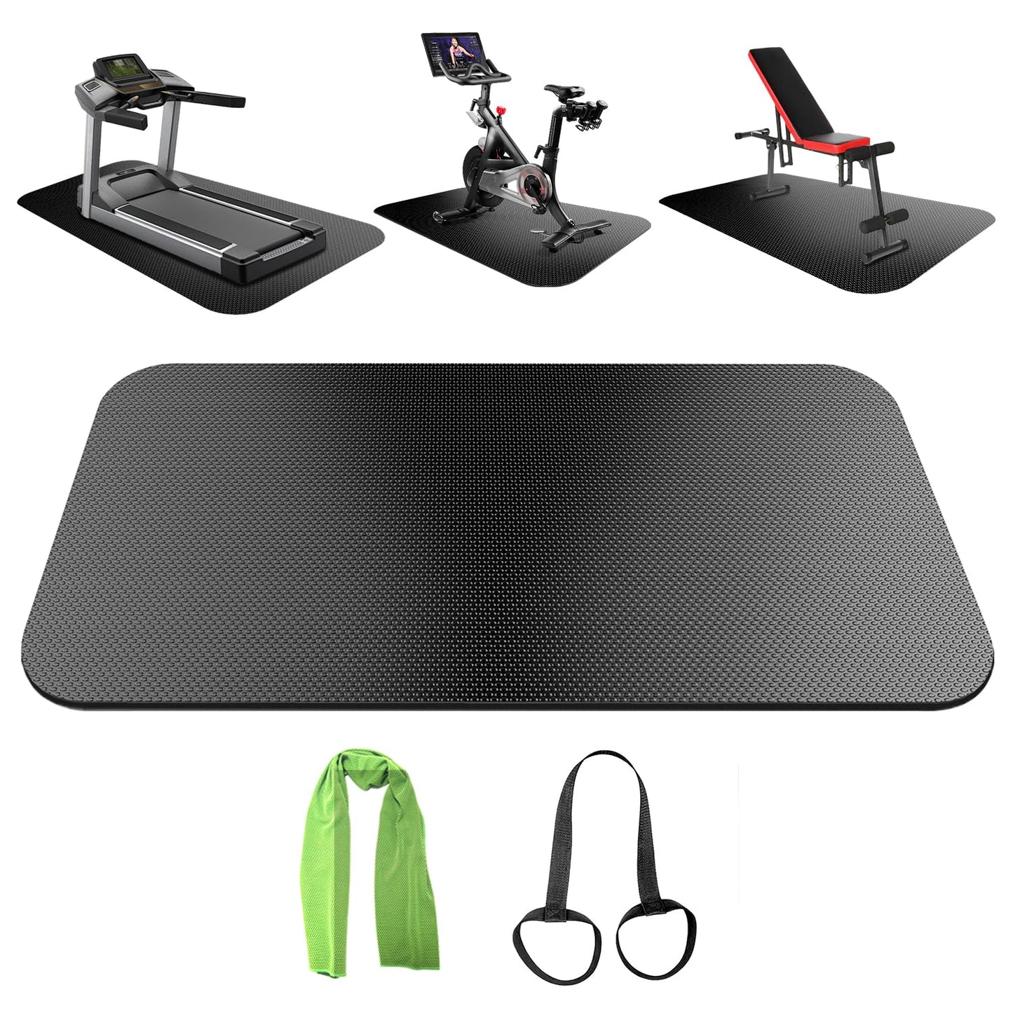 Exercise Equipment Mat,Treadmill Mat,Bike Mat Compatible with Peloton Bike Elliptical Treadmill Mat,Under Exercise Bike Trainer Mat Pad for Stationary Indoor Spin Bike,Hardwood Floor Carpet Black Gym