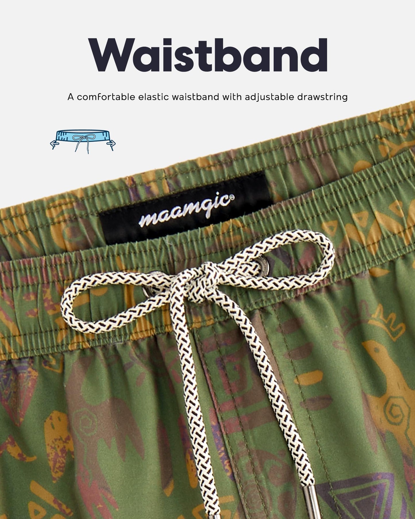 maamgic Mens Swim Trunks Quick Dry Swim Shorts with Mesh Lining Funny Swimwear Bathing Suits 7inch Folk Patterns Green Large