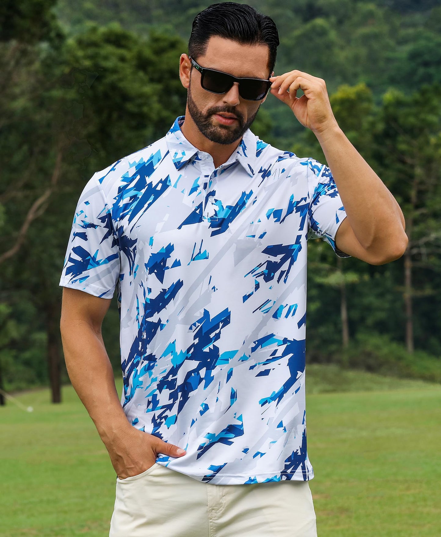 ELETOP Men's Golf Polo Shirts Short Sleeve Moisture Wicking Hawaiian Tropical Polos Performance Golf Shirts for Men Dry Fit