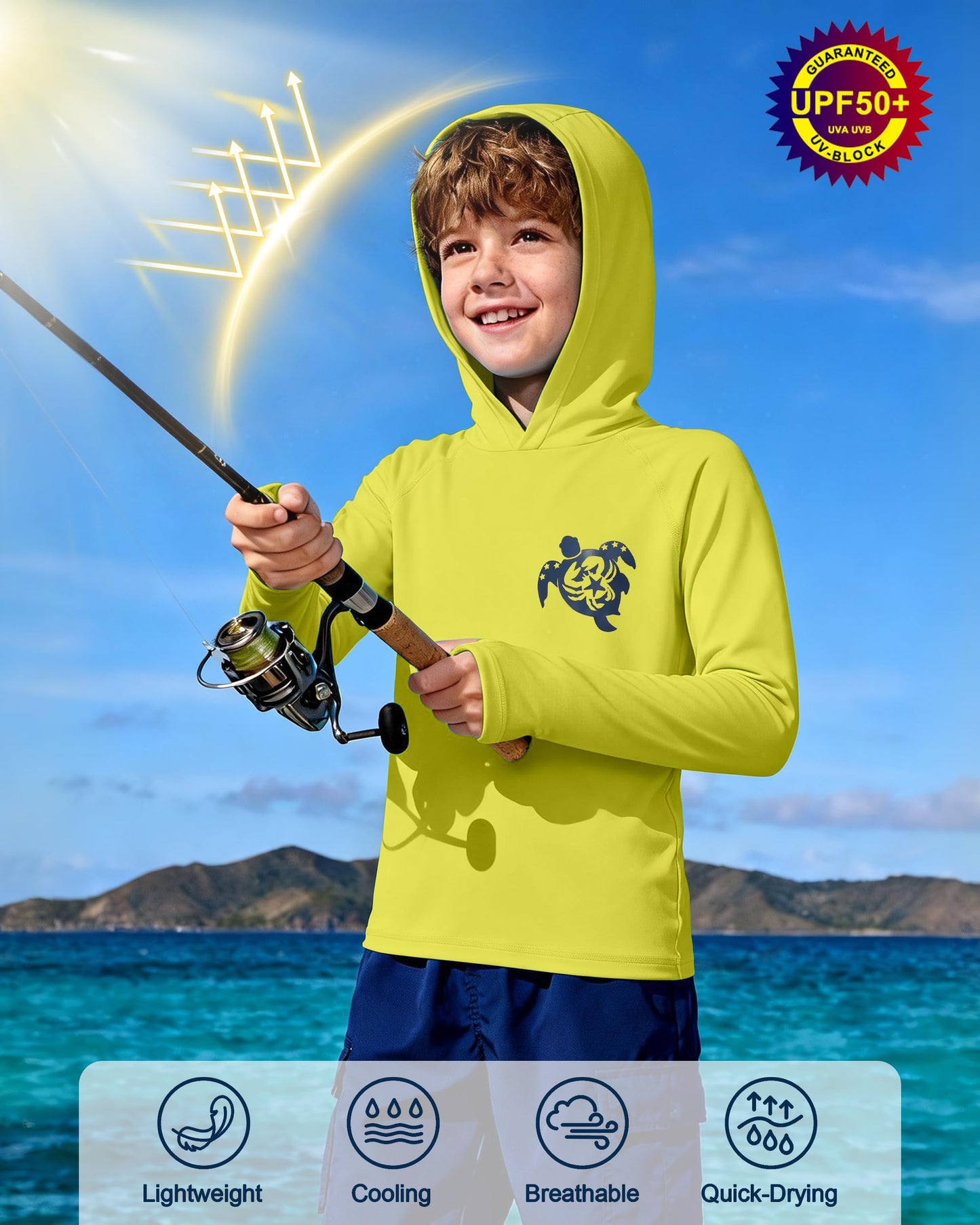 DRONIRING Boys Rash Guard Swim Hoodie, UPF 50+ UV Sun Protection Long Sleeve Fishing Shirt, Kids Youth SPF Water Shirts