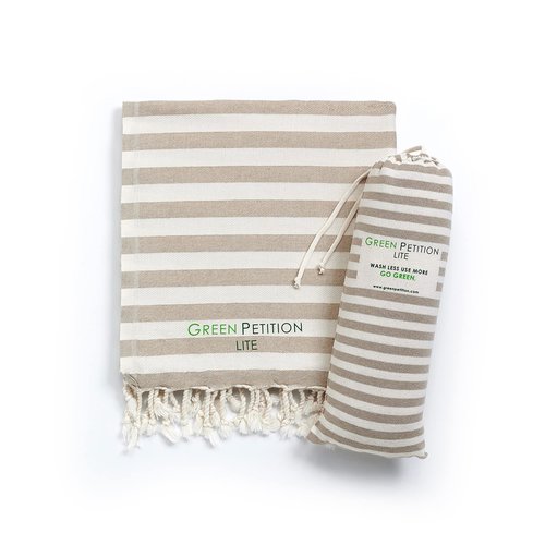 Green Petition Peshtemal Organic Cotton, Quick Dry, Compact, Lightweight, Undyed, Recycled with Bag (35 x 67, Sand Beige)