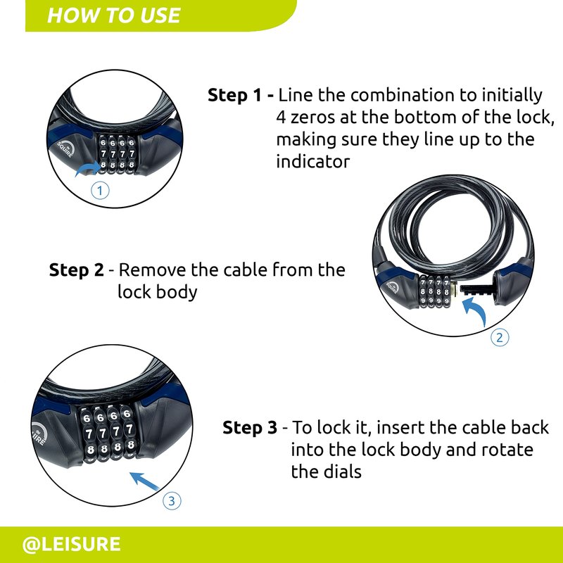 Squire Locks Heavy Duty Bikelock (Kilda Combi) - 4 Wheel Combination Cable Lock - Weatherproof Armoured Steel Combination Bike Lock - Flexible, Tamper Proof Combination Lock All Purpose Use (1800 mm)
