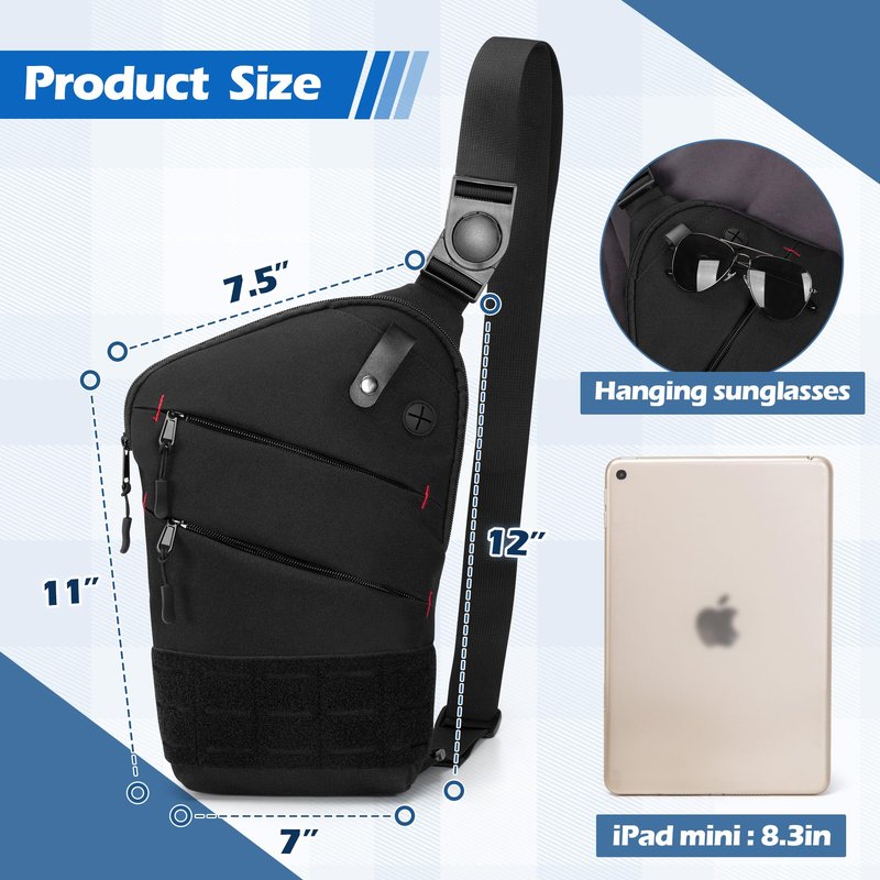 Smasrob Sling Bag for Men and Women, Crossbody Bag with Patches Area and Multiple Pockets (Bag Only), Black