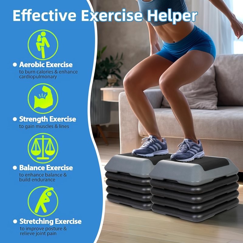 Smartxchoices 16 Inch Adjustable Aerobic Stepper Exercise Workout Step Platform Bench with 4 Risers 4"-6''-8''-10''-12'' Height for Home Gym Fitness Training High Step Aerobics Platform
