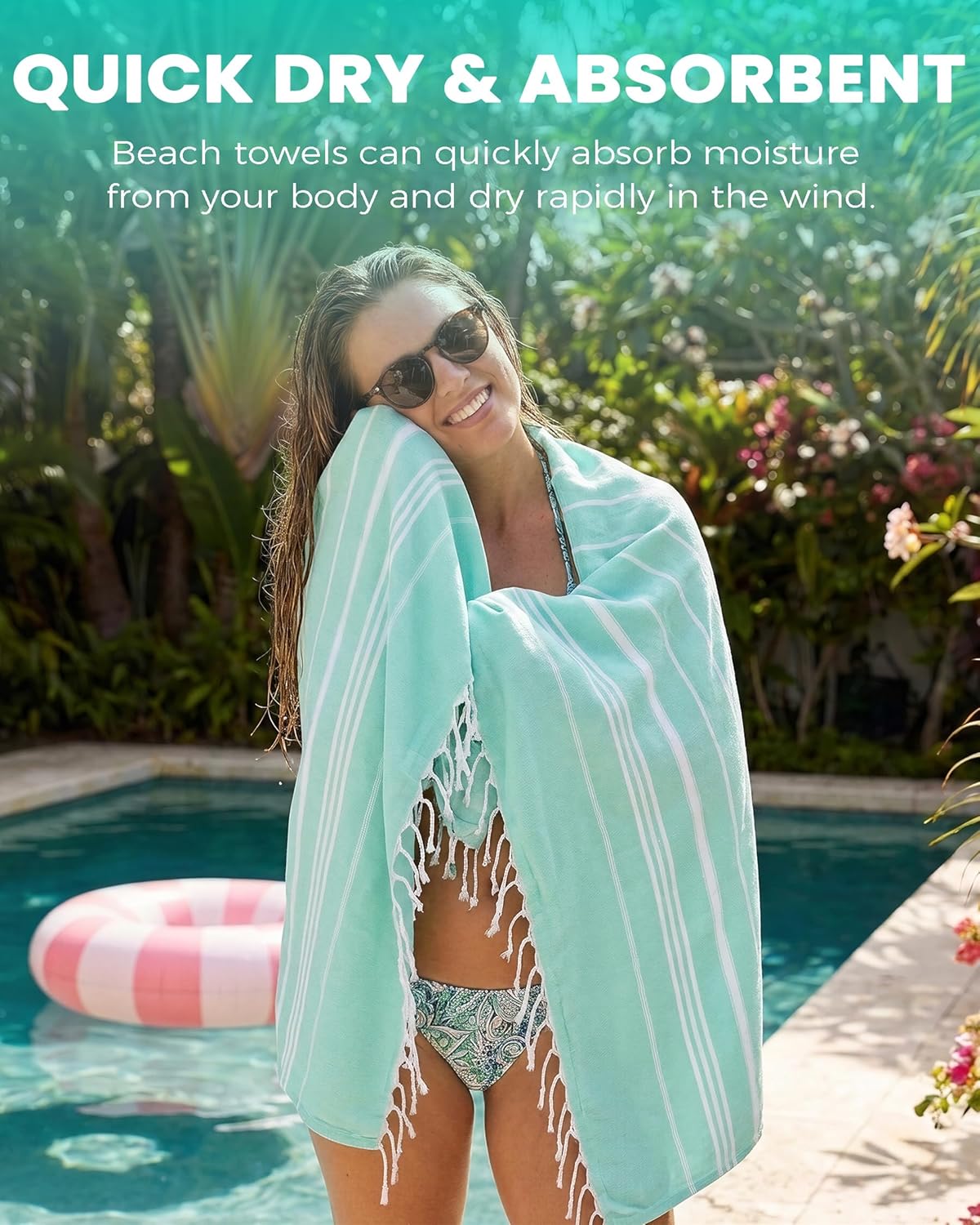 Turkish Beach Towels - 8 Pack Quick Dry, Sand-Free Oversized XL Bath & Pool Towels | Travel Accessories