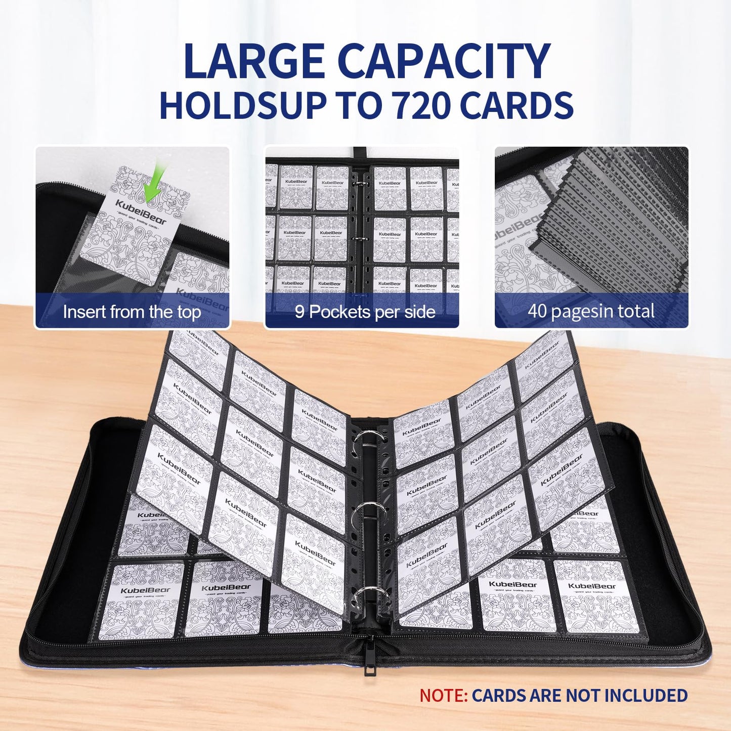 Card Binder – 720 Capacity, Zippered Trading Card Holder for MTG, Sports & Collectible Cards – Acid-Free, Durable & Travel-Friendly Storage (White, 9 Pocket)