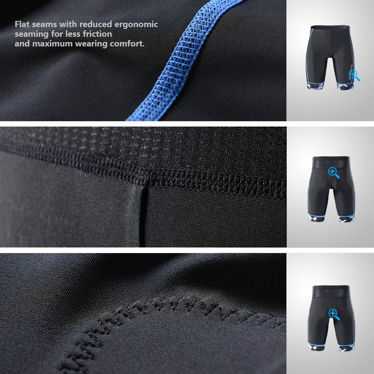 MY KILOMETRE Mens Triathlon Shorts with Adjustable Drawstring Easy Reach Leg Pockets Chamois for Long-Distance Tri Race (Black-Blue X-Large)