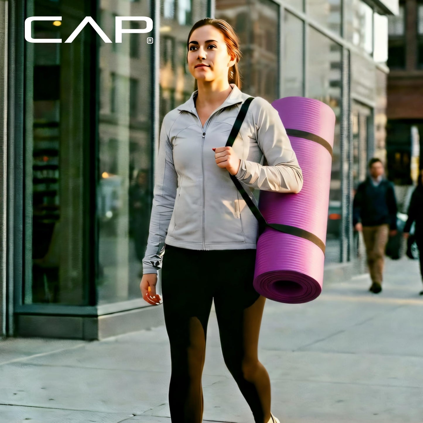 CAP Barbell Yoga Mat 1" Thick with Carrying Strap - High Density Exercise Mat for Yoga, Pilates, Stretching, Floor & Fitness Workouts - 74''x24''x1 | Black